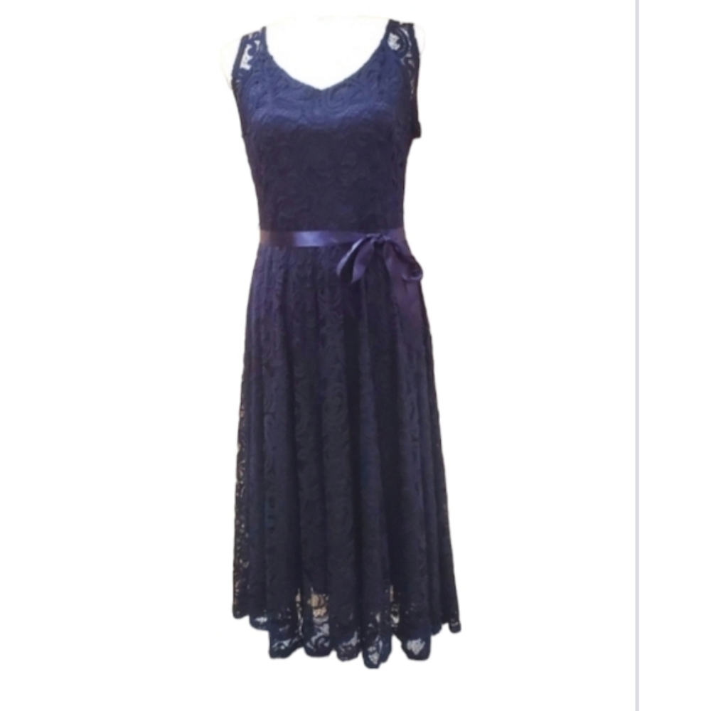 Papillon  lace  belted cocktail  evening dress